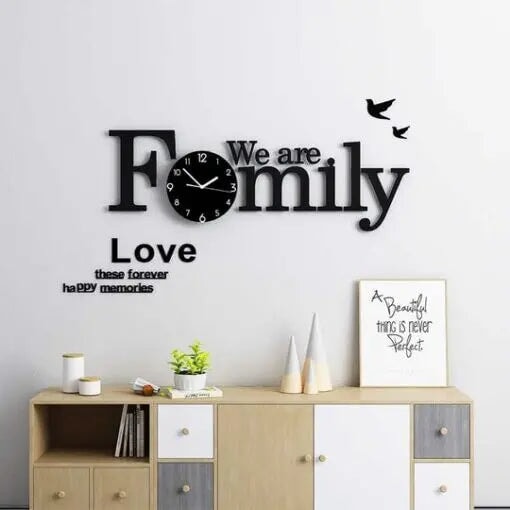 We Are Family Black Modern Round Wooden Wall Clock wall clock Decoration Waly